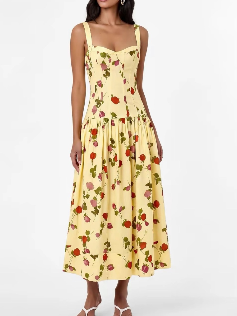 NICHOLAS Drenica Floral Drop-Waist Linen-Blend Midi-Dress , 2 4 6 8